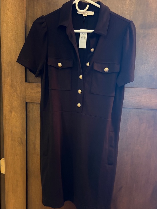 LOFT Dresses & Skirts - LOFT Black Short-Sleeve Shirt Dress with Gold Buttons